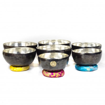Vedic set of sun moon bowls with nice silver patina inside and dard patina outside