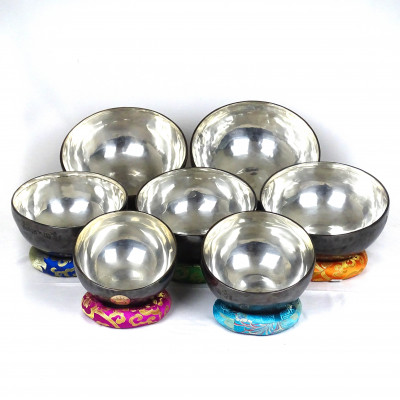 Vedic set of sun moon bowls with nice silver patina inside and dard patina outside