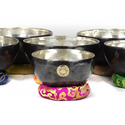 Vedic set of sun moon bowls with nice silver patina inside and dard patina outside