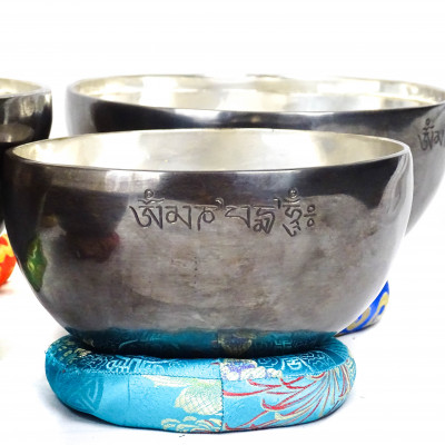 Vedic set of sun moon bowls with nice silver patina inside and dard patina outside