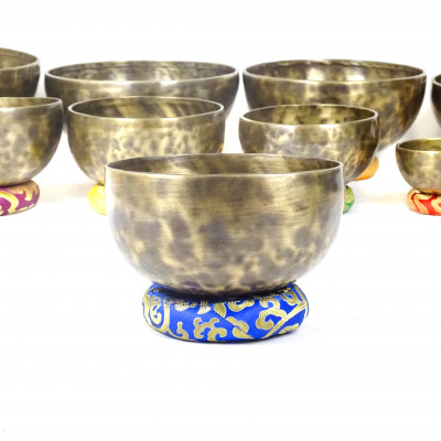 Patinated 7 metal singing bowls hand hammered by nepali artisans