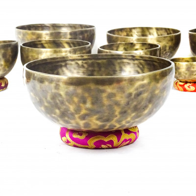 Patinated 7 metal singing bowls hand hammered by nepali artisans