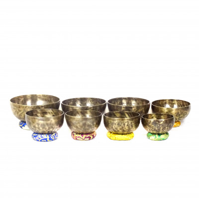Patinated 7 metal singing bowls hand hammered by nepali artisans