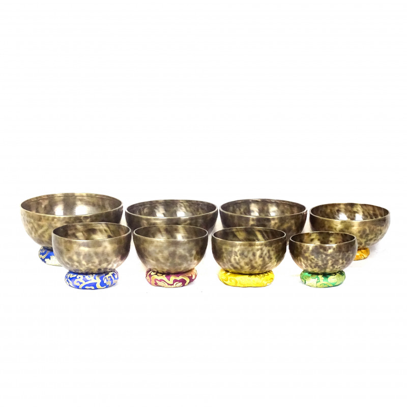 Patinated 7 metal singing bowls hand hammered by nepali artisans