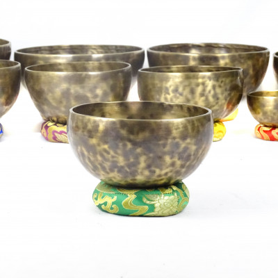 Patinated 7 metal singing bowls hand hammered by nepali artisans