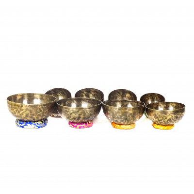 Patinated 7 metal singing bowls hand hammered by nepali artisans