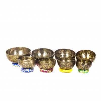 Patinated 7 metal singing bowls hand hammered by nepali artisans