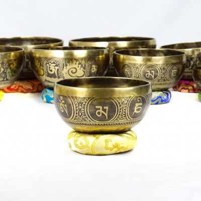 Carved singing bowl selected by frequency and note