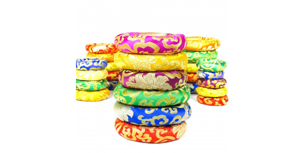 Handmade Singing Bowl Cushions from Nepal | Silk Brocade Rings