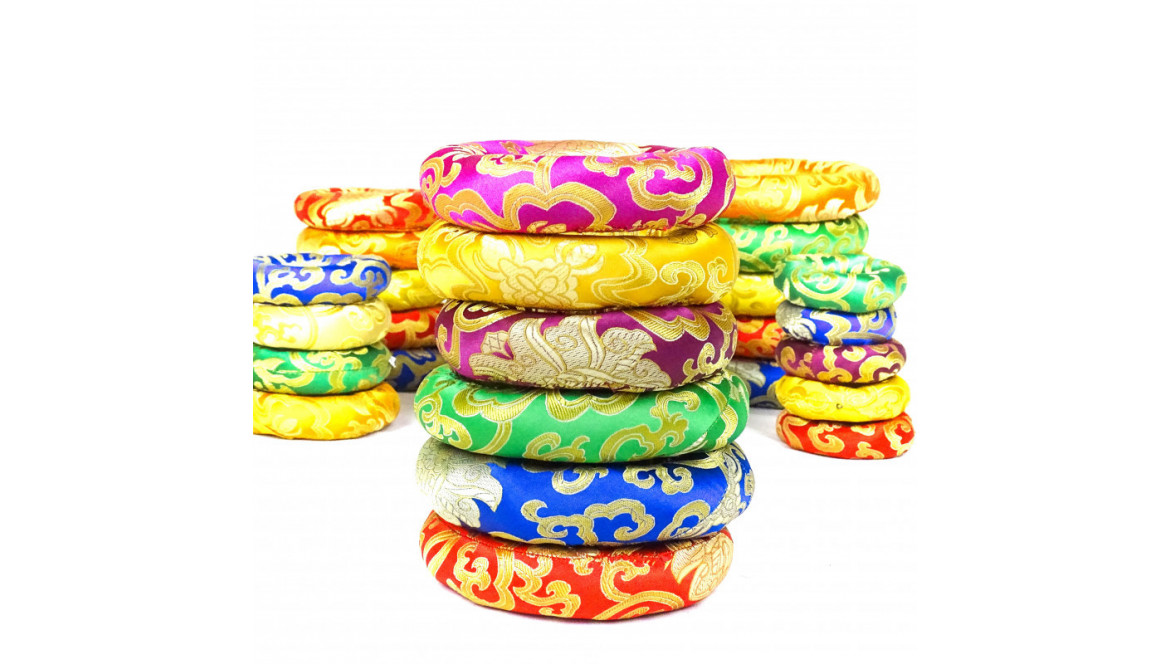 Handmade Singing Bowl Cushions from Nepal | Silk Brocade Rings